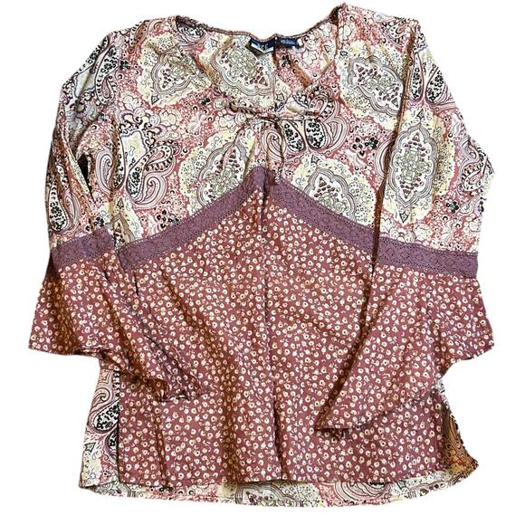 Y2K Babydoll Top Sz Large Bell Sleeve Fairy Boho Cottage Peasant Blouse Coquette - Picture 1 of 6